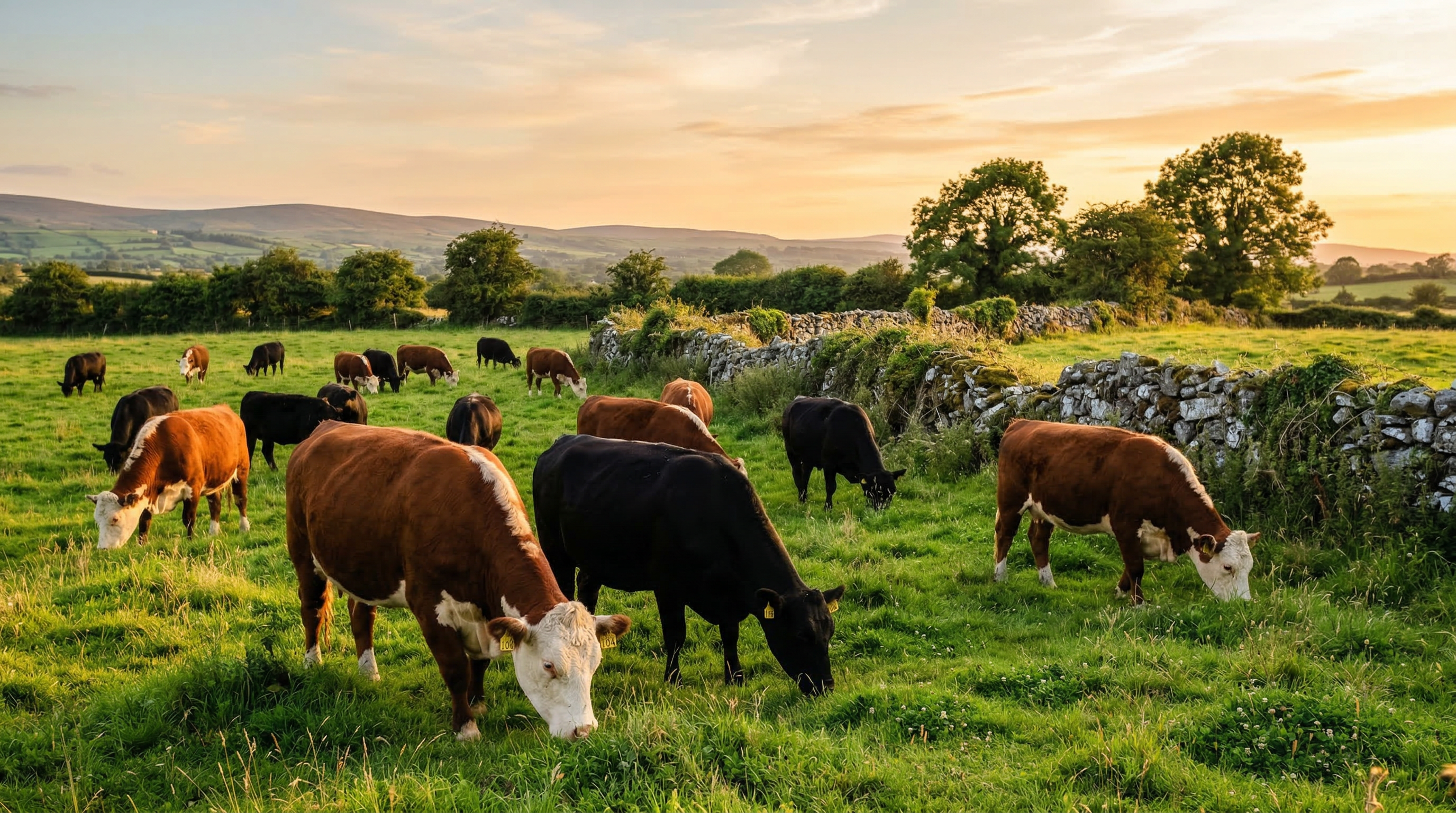 Hereford and Angus beef cattle in field