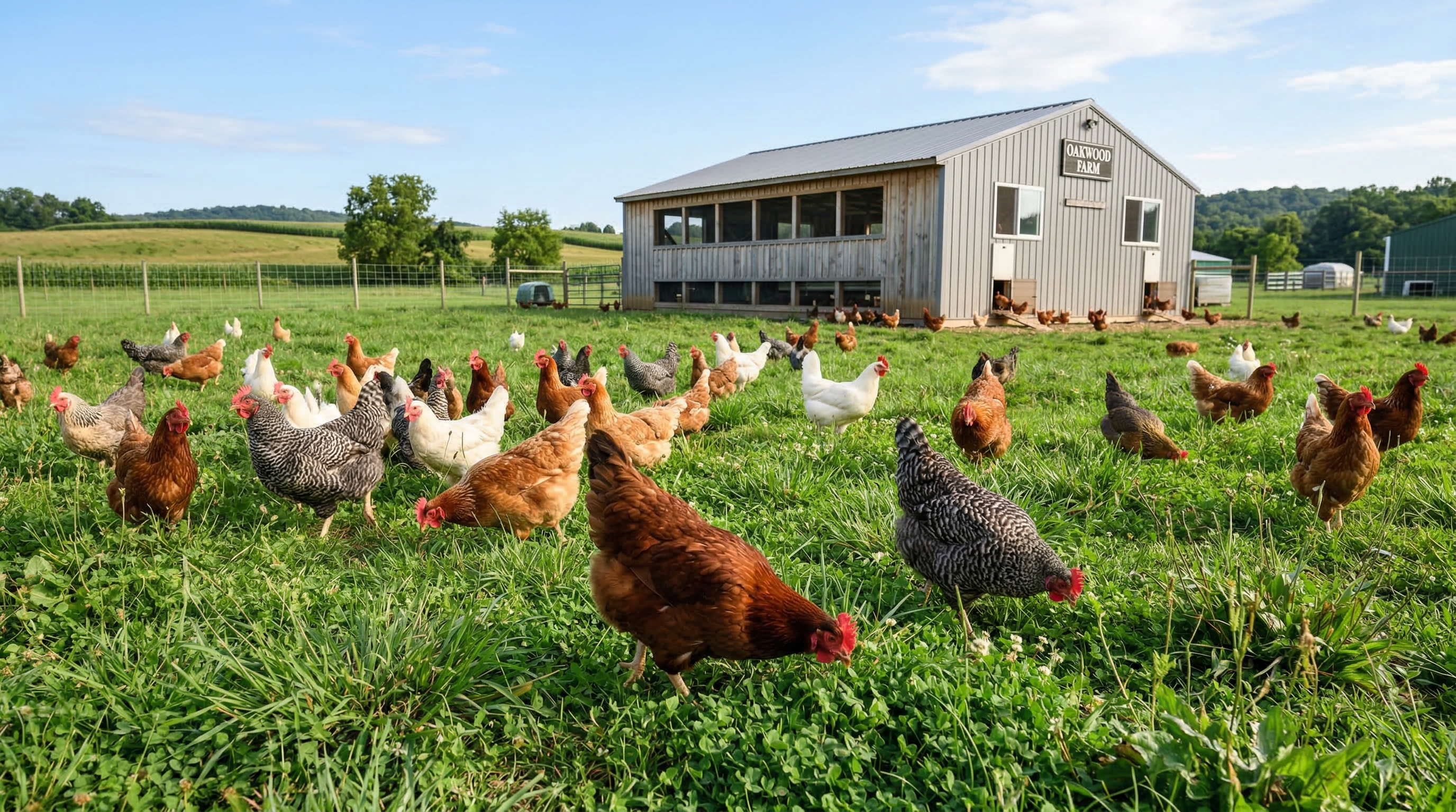 Free-range chickens in an outdoor area